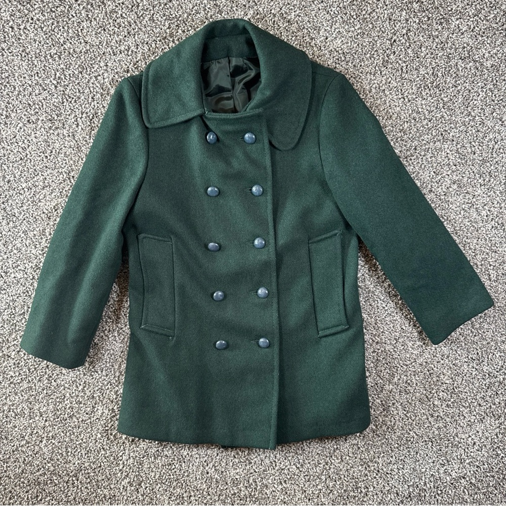 Vintage ILGWU Pea Coat Womens 8P Forest Green Excellent Wool Double Breasted